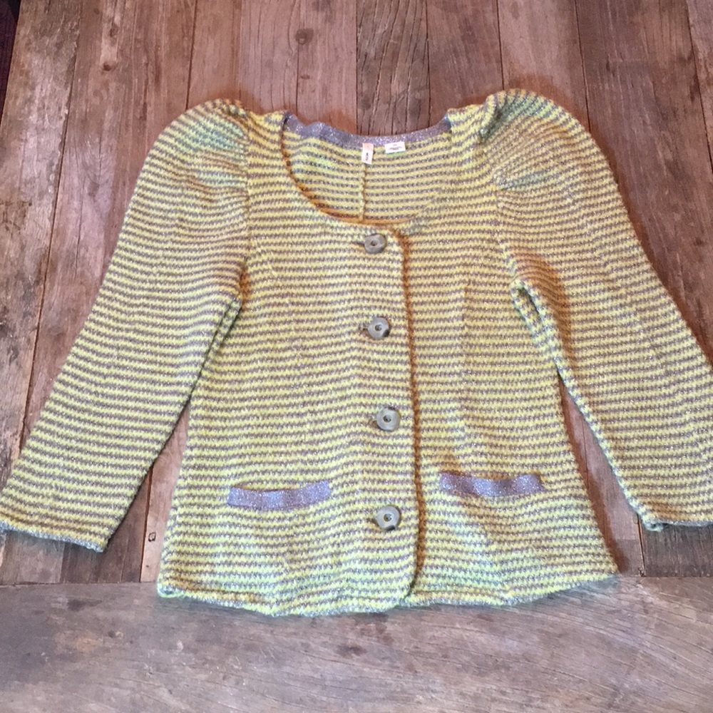 Moth Anthropologie Yellow Silver Cardigan Sweater